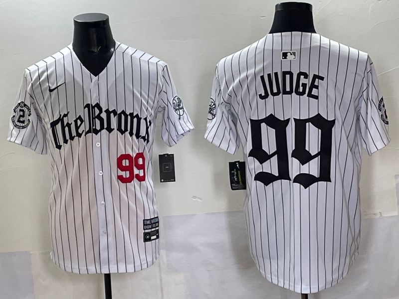 Men 2025 New York Yankees 99 Judge White Stripe Five generations Joint Name Nike MLB Jersey style 03